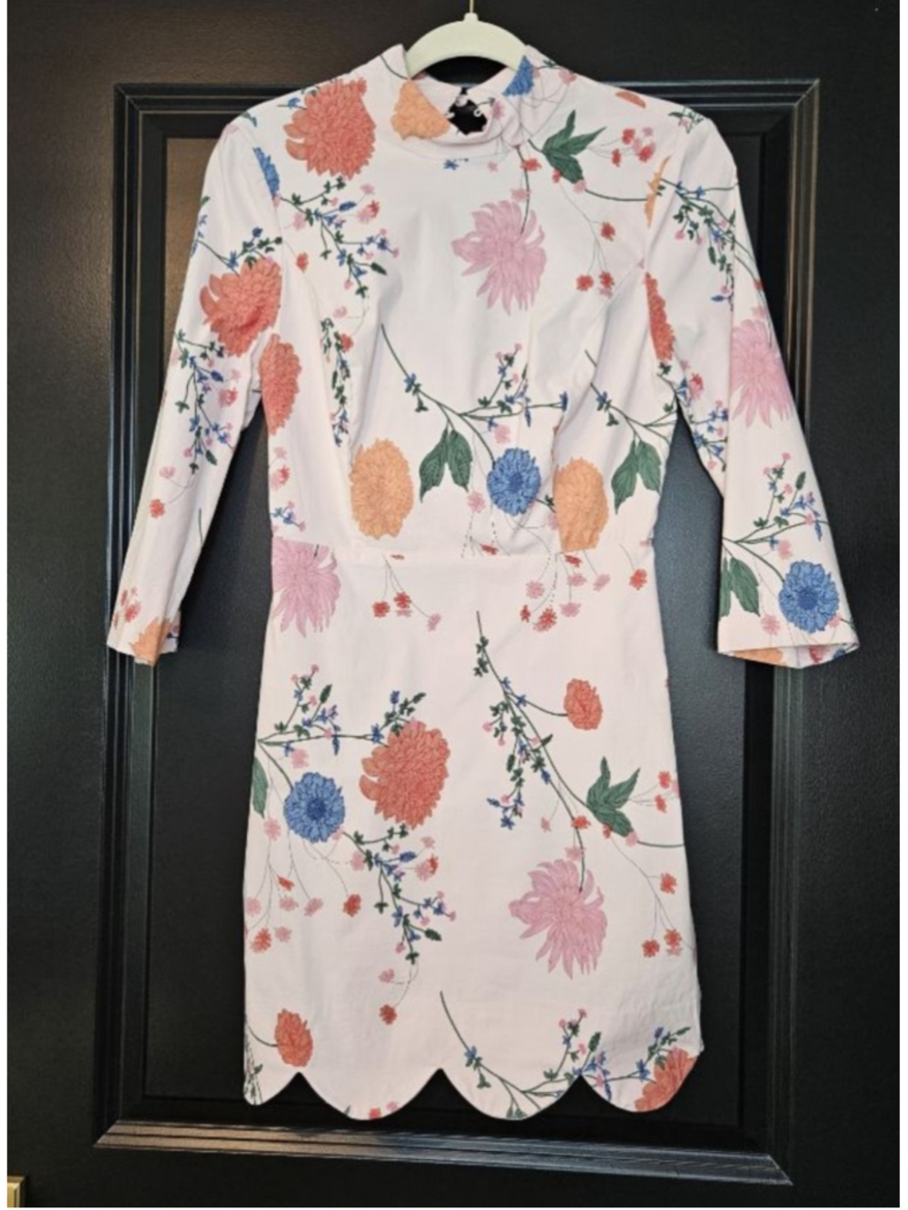 Maeve by Anthropologie Mock-Neck Stretch Shift Scallop Mini Dress XS 2 - Picture 4 of 8